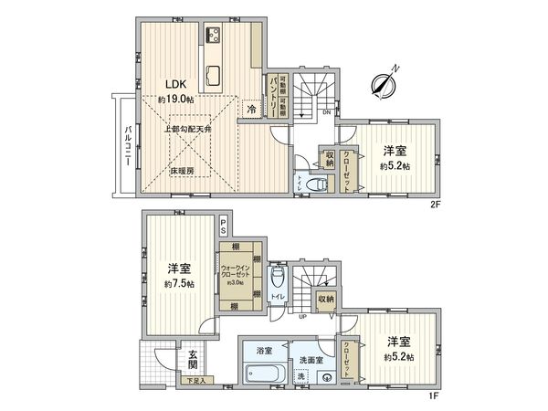 港北区高田西4丁目(戸建) 間取図(平面図) 港北区高田西4丁目(戸建) 間取図(平面図)