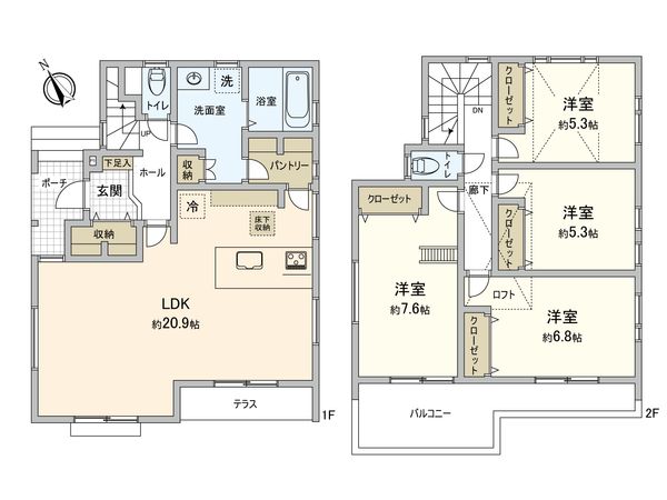 港北区下田町2丁目(新築戸建) 間取図(平面図) 港北区下田町2丁目(新築戸建) 間取図(平面図)