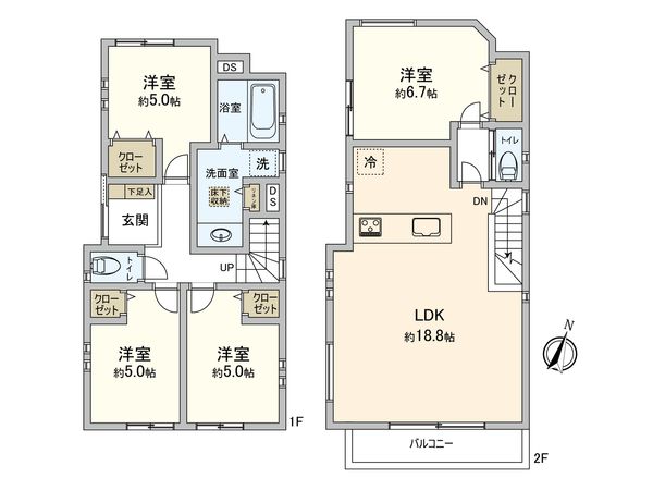 高津区蟹ケ谷(新築戸建)2号棟 間取図(平面図) 高津区蟹ケ谷(新築戸建)2号棟 間取図(平面図)