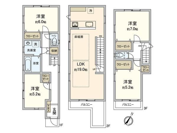 港北区高田西3丁目(新築戸建)2号棟 間取図(平面図) 港北区高田西3丁目(新築戸建)2号棟 間取図(平面図)