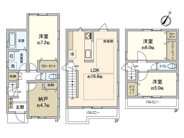 港北区高田西3丁目(新築戸建)4号棟 間取図(平面図) 港北区高田西3丁目(新築戸建)4号棟 間取図(平面図)