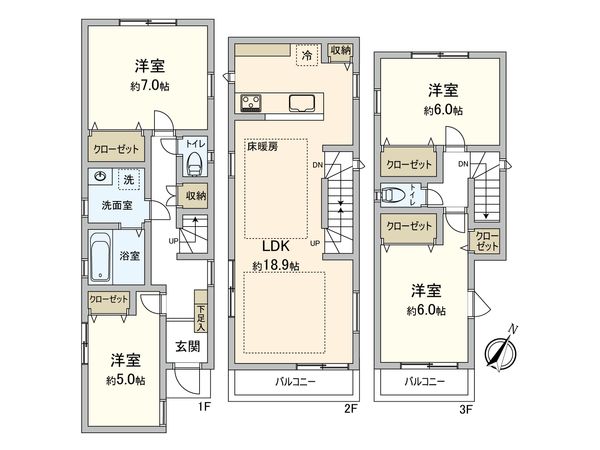 港北区高田西3丁目(新築戸建)5号棟 間取図(平面図) 港北区高田西3丁目(新築戸建)5号棟 間取図(平面図)