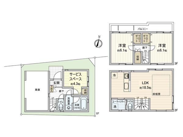 港北区日吉本町3丁目(戸建) 間取図(平面図) 港北区日吉本町3丁目(戸建) 間取図(平面図)