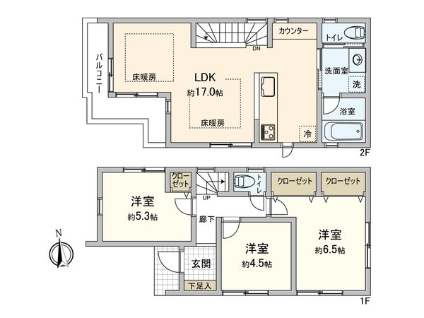 港北区下田町5丁目(新築戸建)1号棟 間取図(平面図) 港北区下田町5丁目(新築戸建)1号棟 間取図(平面図)