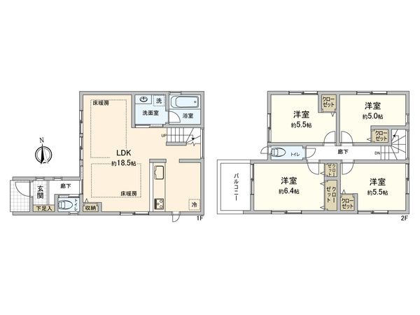 港北区下田町5丁目(新築戸建)2号棟 間取図(平面図) 港北区下田町5丁目(新築戸建)2号棟 間取図(平面図)