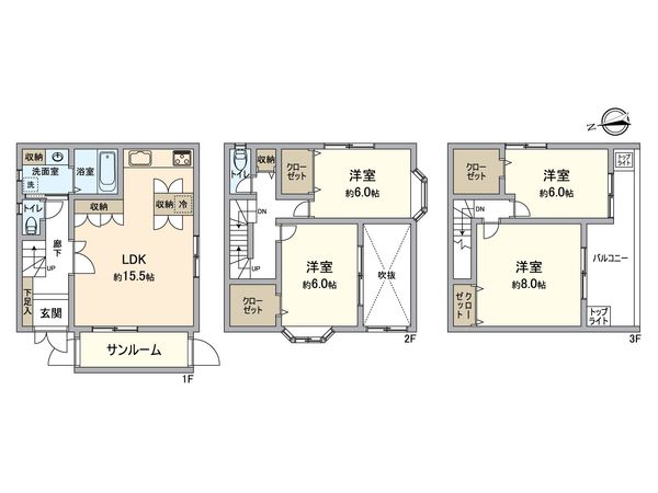 港北区菊名1丁目(戸建) 間取図(平面図) 港北区菊名1丁目(戸建) 間取図(平面図)