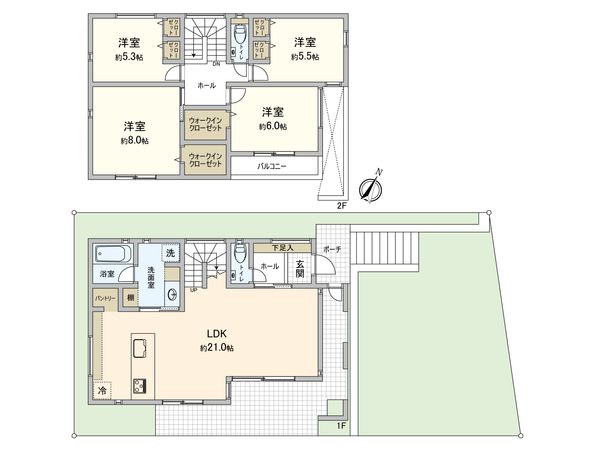 美しが丘3丁目 新築戸建 1号棟 間取図(平面図) 美しが丘3丁目 新築戸建 1号棟 間取図(平面図)