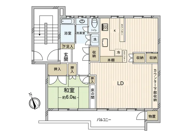 １ＬＤＫ ６５．９２平米 南向き住戸。