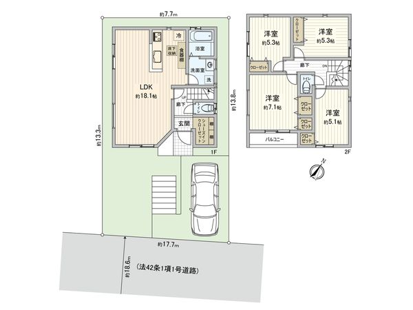 青葉区恩田町 新築1号棟 間取図(平面図) 青葉区恩田町 新築1号棟 間取図(平面図)