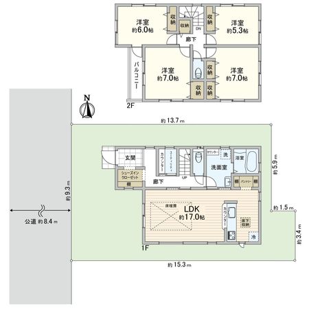 桂台2丁目 新築戸建2号棟 間取図(平面図) 間取図(平面図)