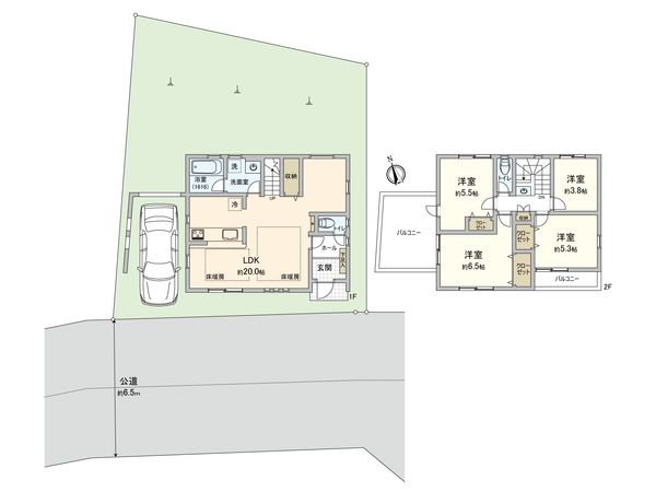 北八朔町新築戸建 A号棟 間取図(平面図) 北八朔町新築戸建 A号棟 間取図(平面図)