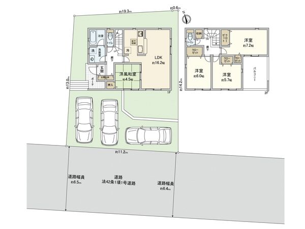 さつきが丘 カースペース3台・庭付き新築戸建 間取図(平面図) さつきが丘 カースペース3台・庭付き新築戸建 間取図(平面図)
