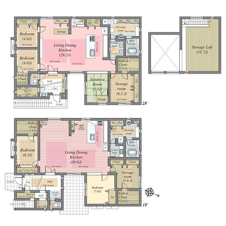 青葉区若草台 住友不動産施工の2世帯注文住宅(玄関別) 間取図(平面図) 青葉区若草台 住友不動産施工の2世帯注文住宅(玄関別) 間取図(平面図)
