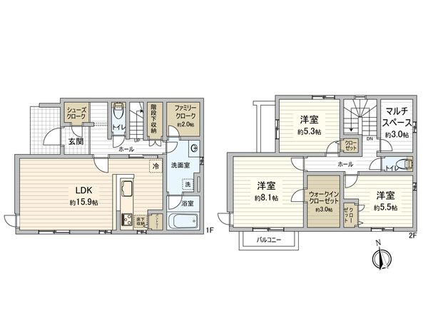 港北区篠原東3丁目(土地)2区画 建物プラン例 (間取り図) 港北区篠原東3丁目(土地)2区画 建物プラン例 (間取り図)