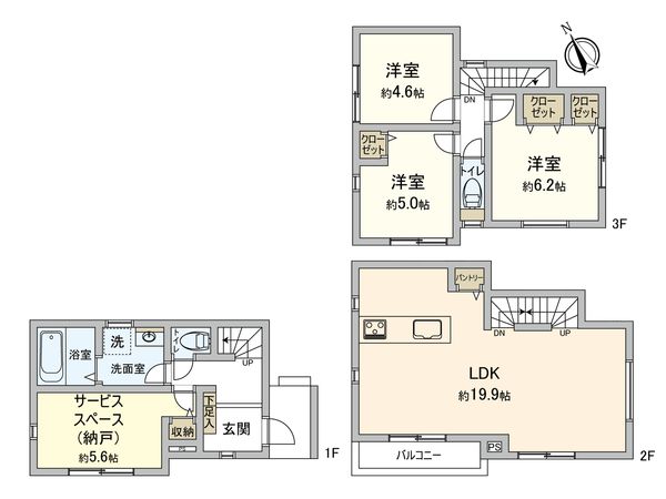 神奈川区西寺尾1丁目(新築戸建) 間取図(平面図) 神奈川区西寺尾1丁目(新築戸建) 間取図(平面図)