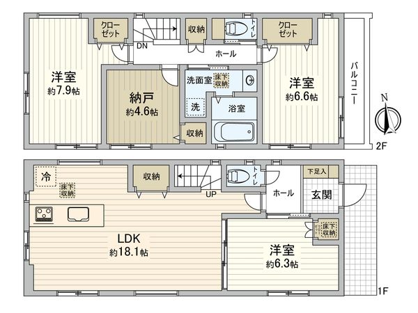 港北区富士塚2丁目(新築戸建)1号棟 間取図(平面図) 港北区富士塚2丁目(新築戸建)1号棟 間取図(平面図)