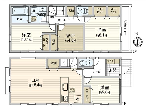 港北区富士塚2丁目(新築戸建)2号棟 間取図(平面図) 港北区富士塚2丁目(新築戸建)2号棟 間取図(平面図)