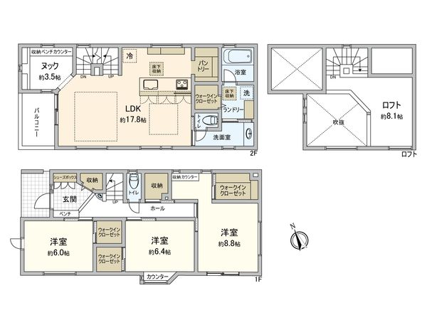 港北区篠原東3丁目(新築戸建) 間取図(平面図) 港北区篠原東3丁目(新築戸建) 間取図(平面図)