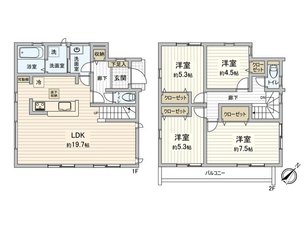 野川本町1丁目 新築戸建 1号棟 間取図(平面図) 間取図(平面図)