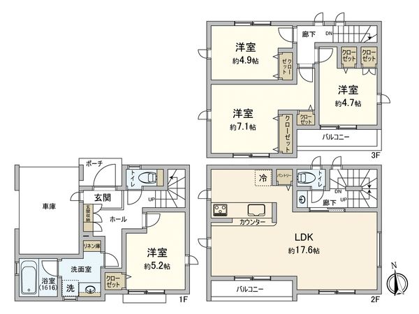 南野川2丁目 新築戸建 2号棟 間取図(平面図) 間取図(平面図)