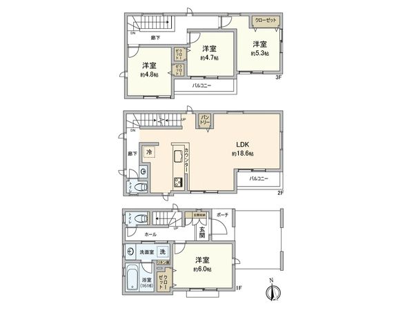 南野川2丁目 新築戸建 1号棟 間取図(平面図) 間取図(平面図)