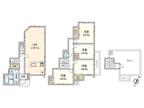 野川本町1丁目 新築戸建 1号棟 間取図(平面図) 野川本町1丁目 新築戸建 1号棟 間取図(平面図)