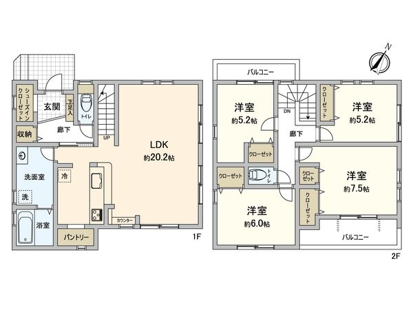 南野川3丁目 新築戸建 1号棟 間取図(平面図) 南野川3丁目 新築戸建 1号棟 間取図(平面図)