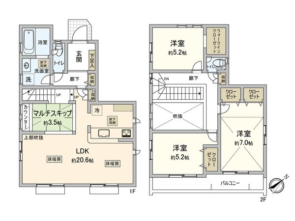 南野川3丁目 新築戸建 2号棟 間取図(平面図) 南野川3丁目 新築戸建 2号棟 間取図(平面図)