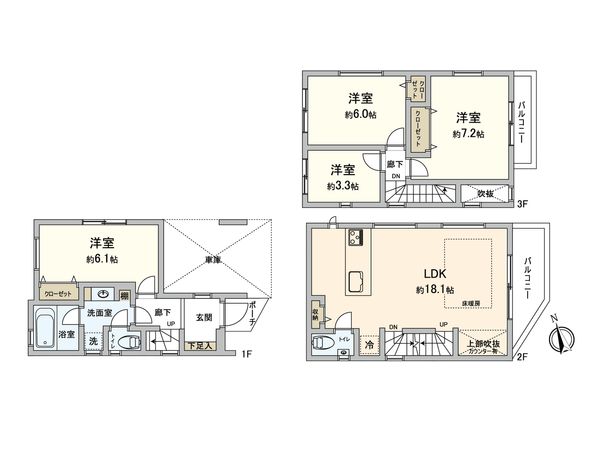 東野川1丁目 新築戸建 間取図(平面図) 東野川1丁目 新築戸建 間取図(平面図)