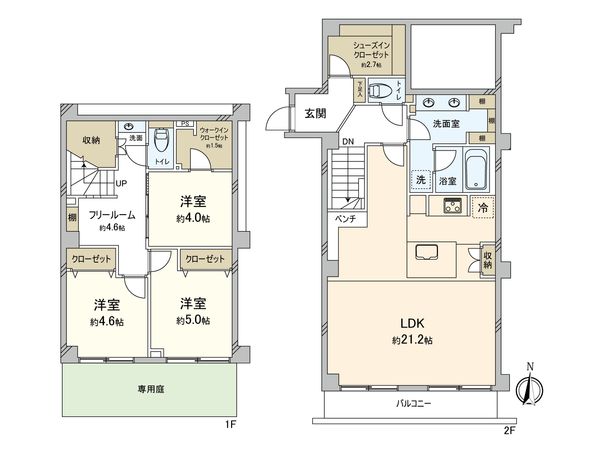 ニューウェルテラス宮前平 B棟 間取図(平面図) ニューウェルテラス宮前平 B棟 間取図(平面図)