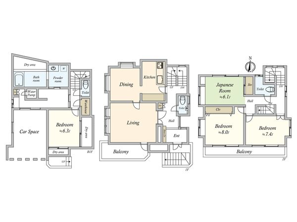 世田谷区桜丘4丁目戸建 間取図(平面図) 間取図(平面図)