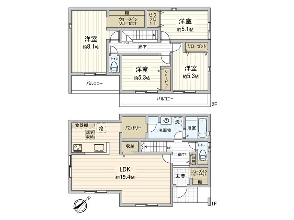 上白根2丁目 新築戸建 間取図(平面図) 上白根2丁目 新築戸建 間取図(平面図)