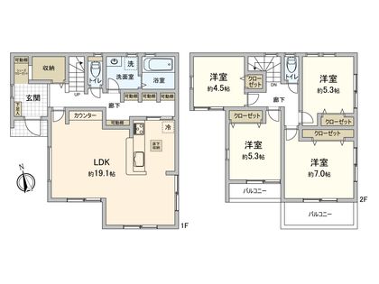 宮沢2丁目 新築戸建 4号棟 間取図(平面図)