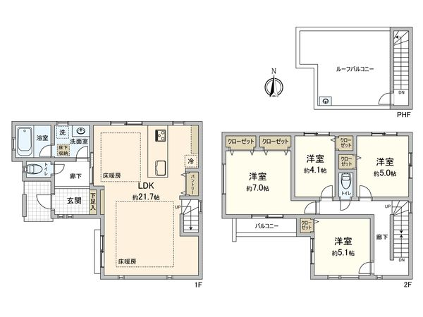 瀬谷5丁目 新築戸建2号棟 間取図(平面図) 間取図(平面図)