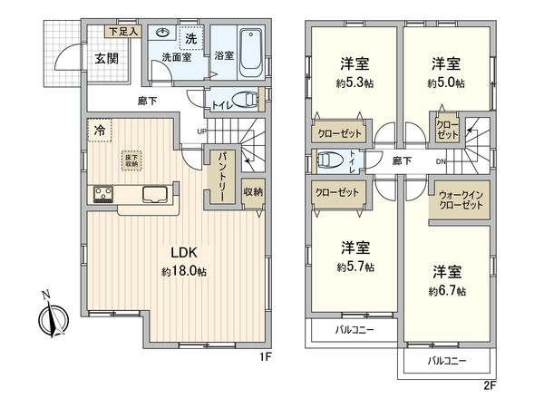 瀬谷6丁目 新築戸建 2号棟 間取図(平面図) 間取図(平面図)
