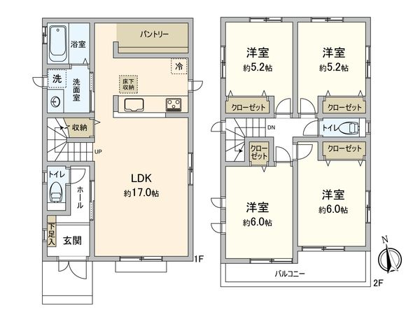 本郷1丁目 新築戸建 F号棟 間取図(平面図) 本郷1丁目 新築戸建 F号棟 間取図(平面図)