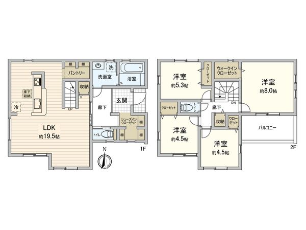 中白根4丁目 新築戸建 1号棟 間取図(平面図) 中白根4丁目 新築戸建 1号棟 間取図(平面図)