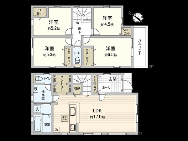 白根6丁目 新築戸建 2号棟 間取図(平面図) 白根6丁目 新築戸建 2号棟 間取図(平面図)