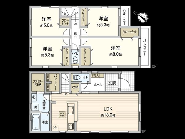 白根6丁目 新築戸建 1号棟 間取図(平面図) 白根6丁目 新築戸建 1号棟 間取図(平面図)