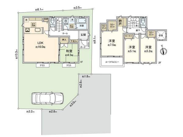 宮沢2丁目 新築戸建 5号棟 間取図(平面図) 宮沢2丁目 新築戸建 5号棟 間取図(平面図)