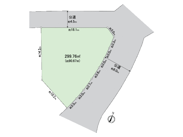 田中1丁目 美しい街並みの三井団地分譲地内 角地の約90坪邸宅地 地形図