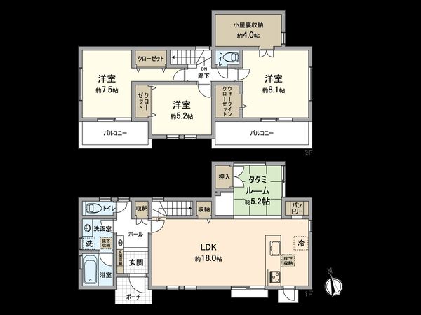 栄区鍛冶ケ谷1丁目 新築戸建 8号棟 間取図(平面図)
