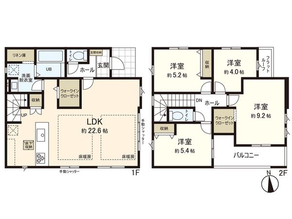 港南区日野中央2丁目 新築戸建 1号棟 間取図(平面図) 間取図(平面図)