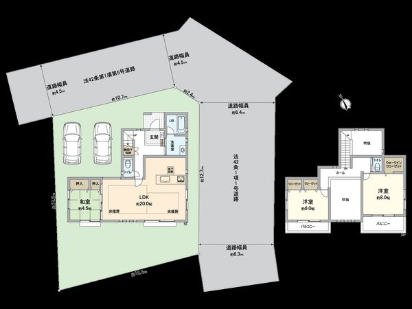 若竹町 2016年築 吹抜を多用した開放感溢れる角地の注文邸宅 間取図