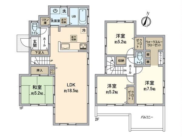 港南区野庭町 新築戸建 2号棟 間取図(平面図) 港南区野庭町 新築戸建 2号棟 間取図(平面図)