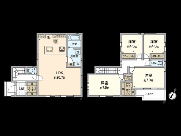 磯子区洋光台5丁目 新築戸建 1号棟 間取図(平面図) 磯子区洋光台5丁目 新築戸建 1号棟 間取図(平面図)