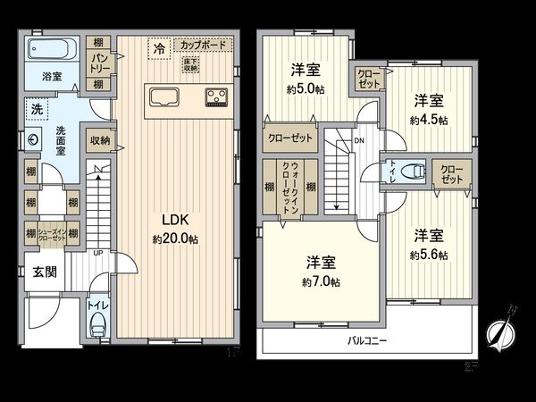 磯子区洋光台5丁目 新築戸建 2号棟 間取図(平面図) 磯子区洋光台5丁目 新築戸建 2号棟 間取図(平面図)