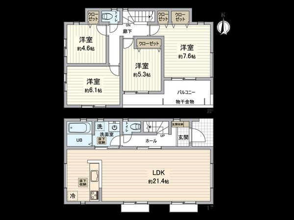 磯子区洋光台4丁目 新築戸建 1号棟 間取図(平面図) 磯子区洋光台4丁目 新築戸建 1号棟 間取図(平面図)