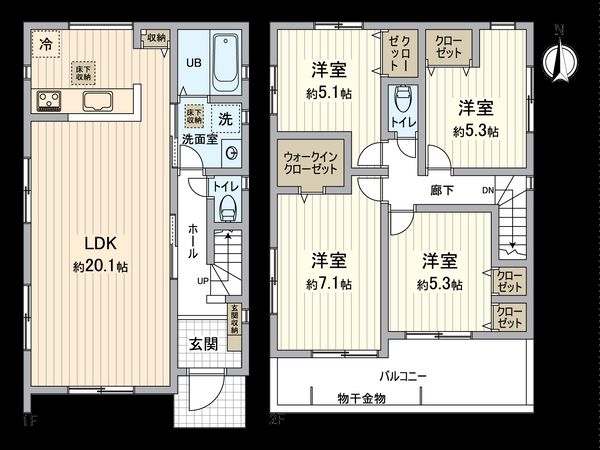 磯子区洋光台4丁目 新築戸建 2号棟 間取図(平面図) 磯子区洋光台4丁目 新築戸建 2号棟 間取図(平面図)