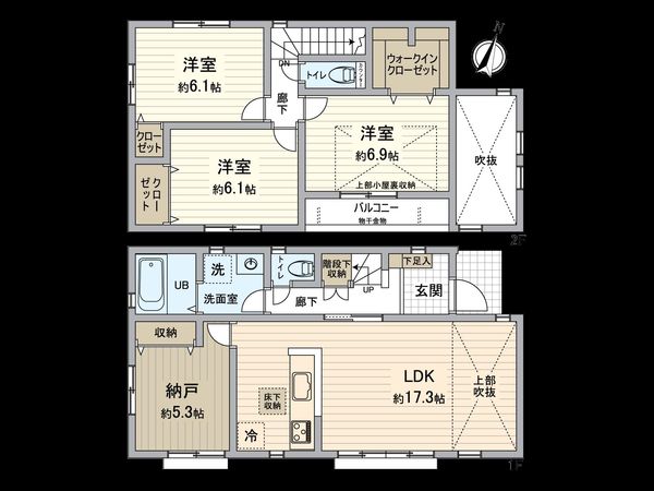 磯子区洋光台6丁目 新築戸建 2号棟 間取図(平面図) 磯子区洋光台6丁目 新築戸建 2号棟 間取図(平面図)